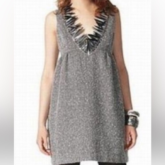 Anna Sui Sz XL Gray Tweed Halter Style Sleeveless Mini Dress Sequin neckline - Picture 3 of 11
